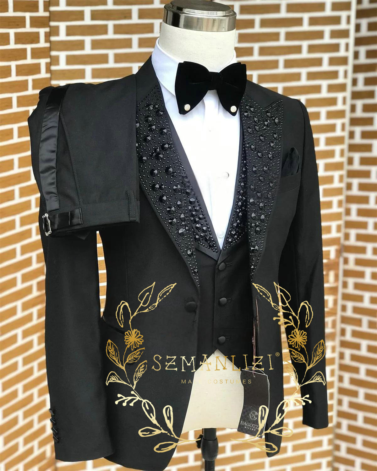 Men'S Formal Wear In Wedding - Black Men Suits Luxury Stone Crystal