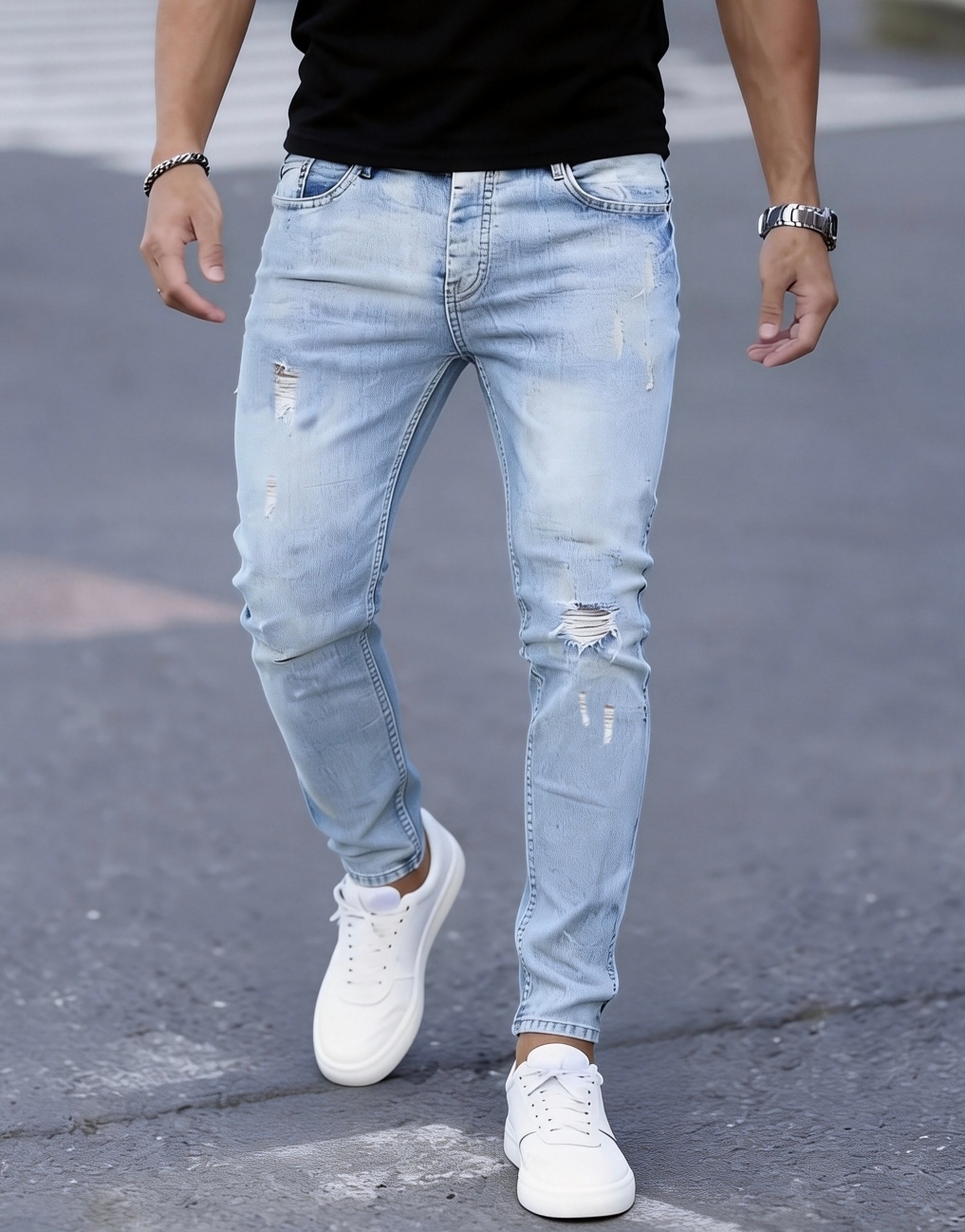 Men'S Slim Fit Stretch Ripped  - Men Formal Wear With Jeans 评论和价格