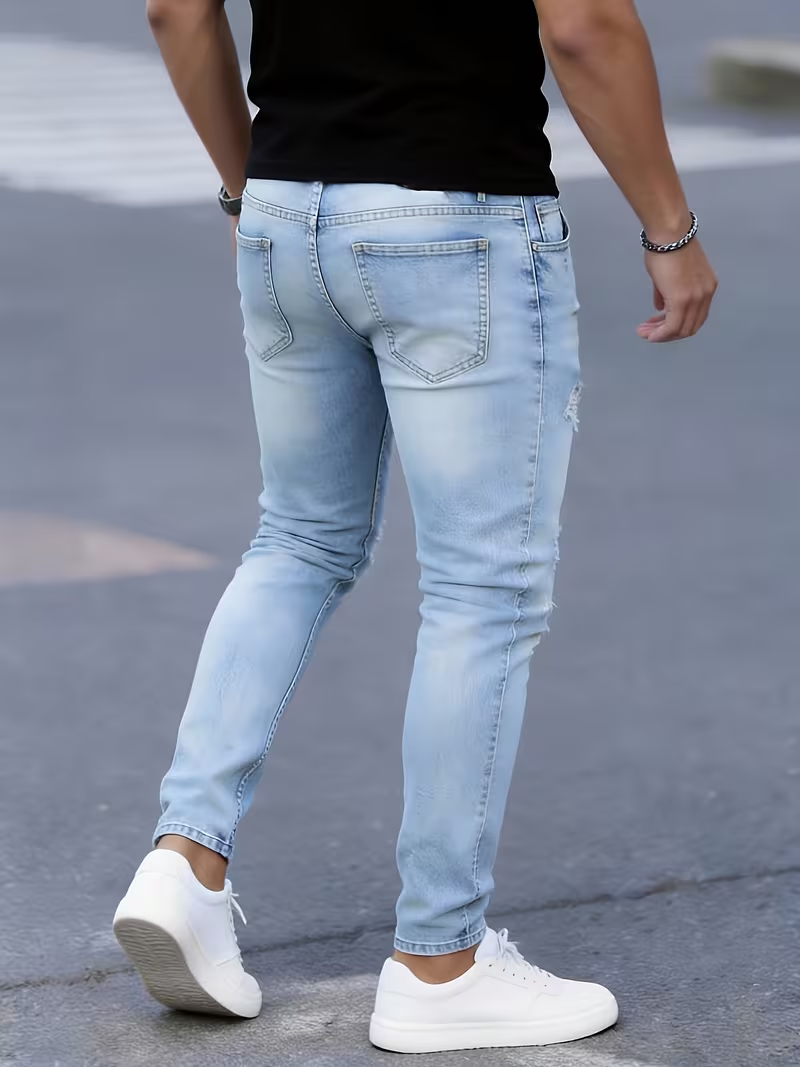 Men'S Slim Fit Stretch Ripped  - Men Formal Wear With Jeans 评论和价格