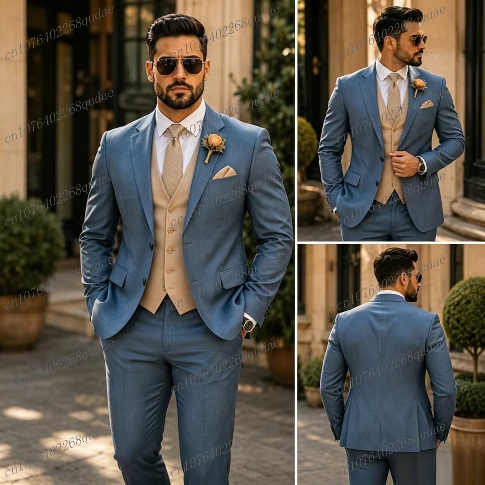 Blue And Beige Formal Men Suit - Formal Wear Jersey For Men 评论和价格